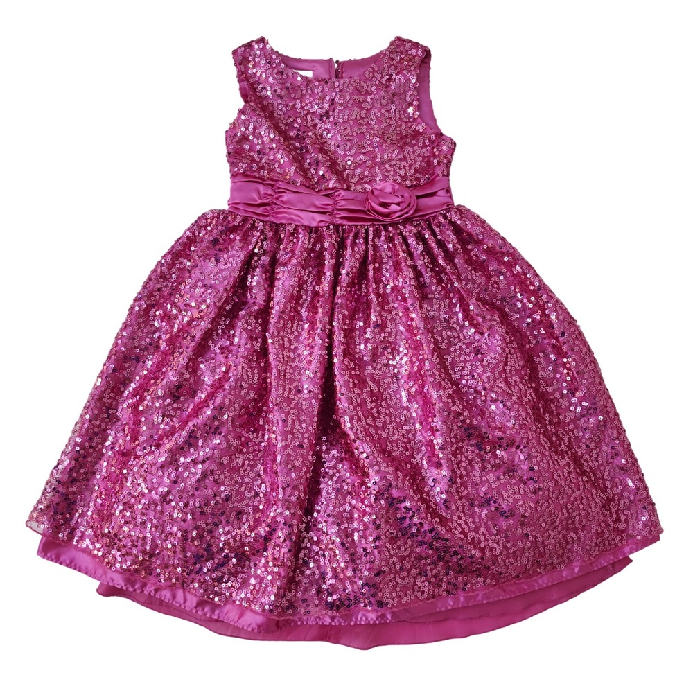 American Princess Pink Sequin Rosette Waist Girls Formal Dress